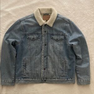 Lucky Brand Blue Denim Jacket with Cream Sherpa Collar